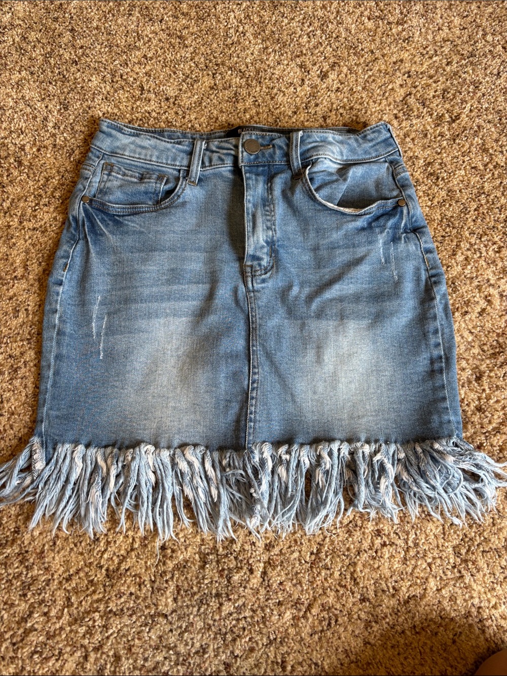 Frayed Hem Denim Mini Skirt - Blue